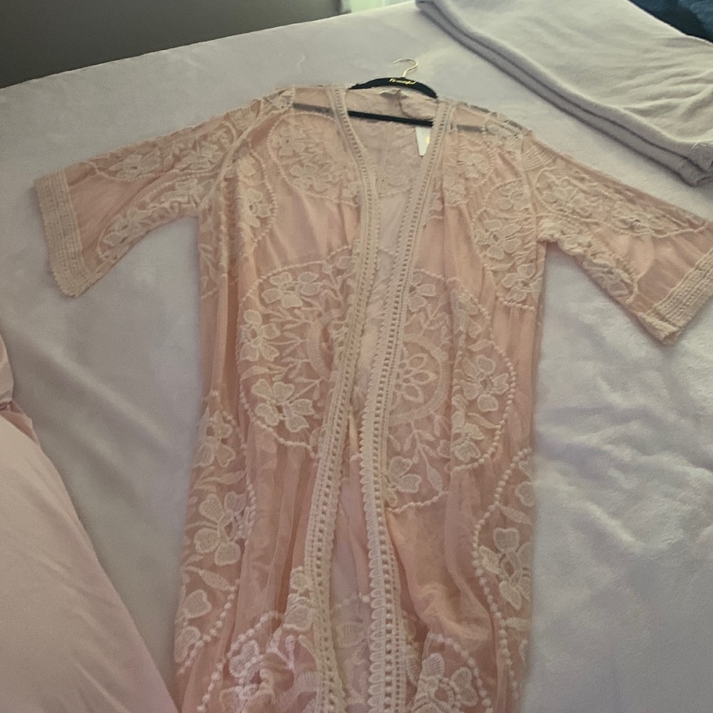 Baby pink/white knitted cardigan very pretty.